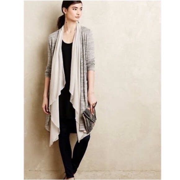 Anthropologie Sweaters - Anthropologie Saturday Sunday Gray Space Dye Tan Waterfall Cardigan size L